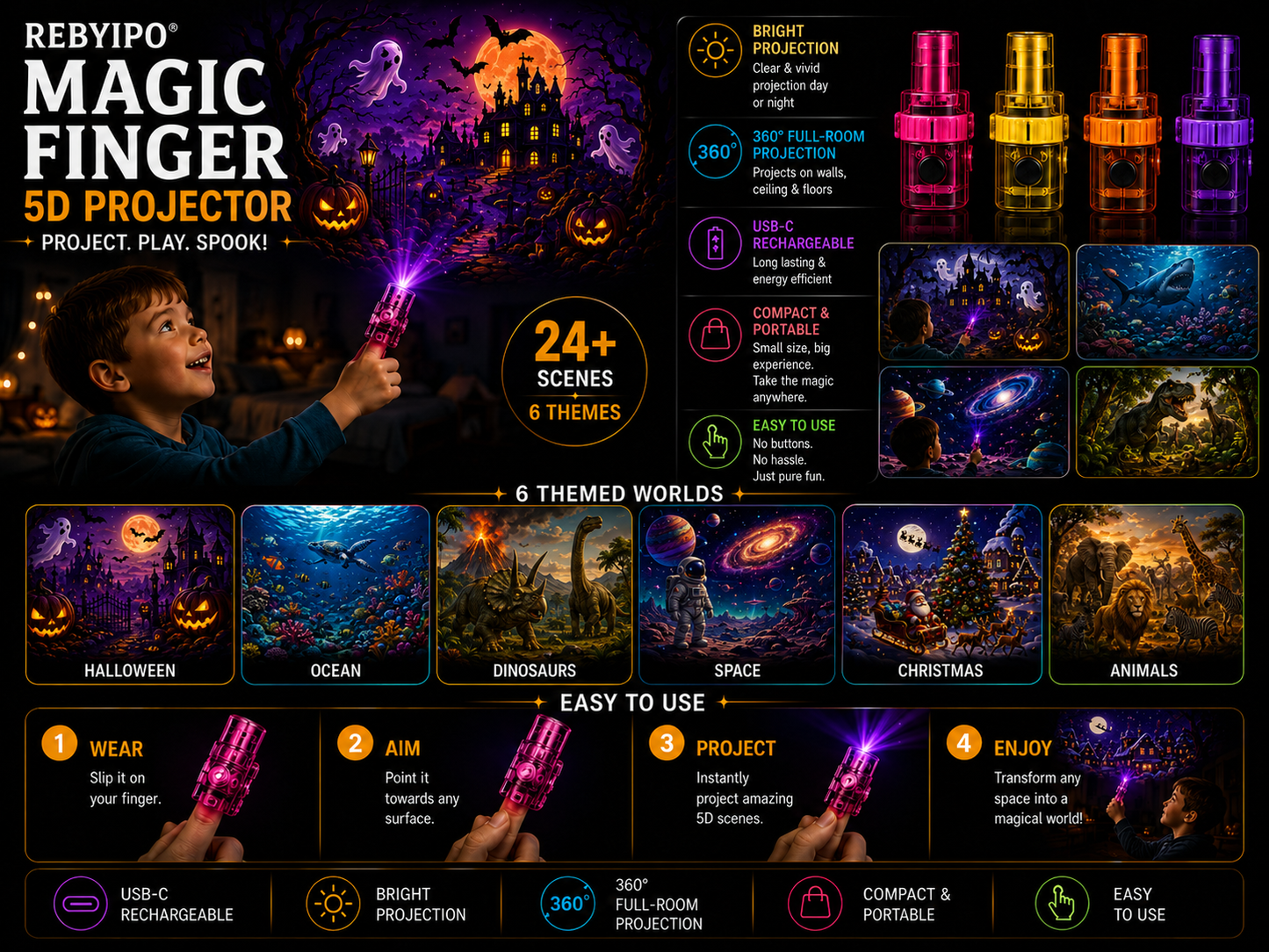 😆 Surprise!👻 ONE-TIME 70% OFF丨Add Another REBYIPO® Halloween Magic Finger Projector 🎃