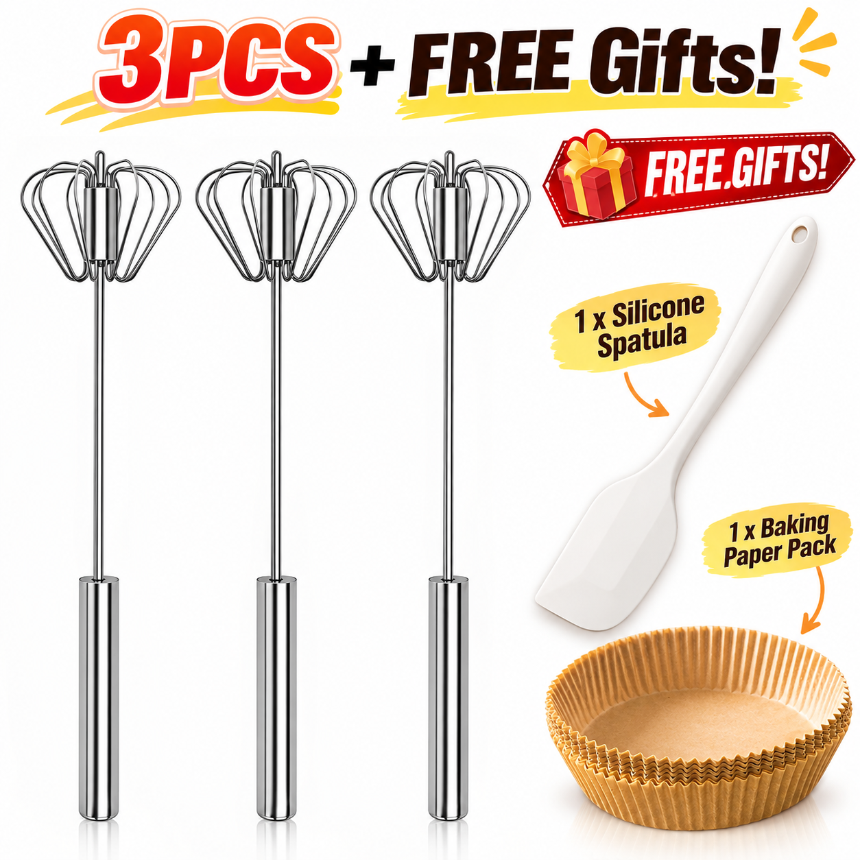 🥄✨ BVJ® Stainless Steel Hand-Push Rotary Whisk – Fast, Effortless Mixing in Seconds