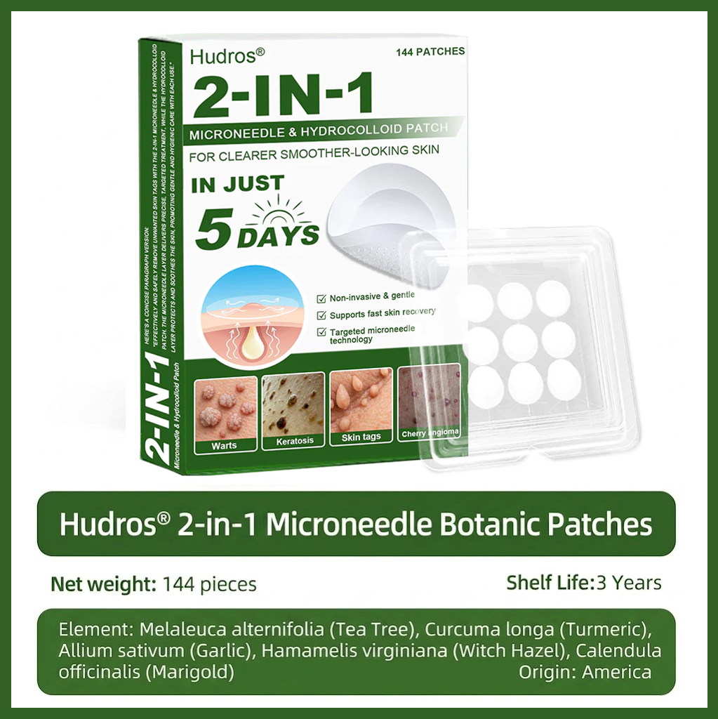 80%📌Hudros® 2-in-1 Microneedle & Hydrocolloid Patch | Raised Moles,Acne, Flat Warts & Skin Tags Remover | Improves Wrinkles, Scars & Blemishes | Invisible Star Pimple Patches for Face & Body | 144 Count
