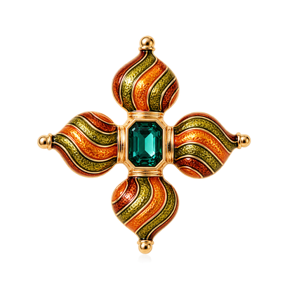 CZTICLE® Vintage Emerald Enamel Brooch – Timeless Art-Inspired Elegance