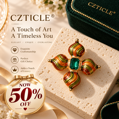 CZTICLE® Vintage Emerald Enamel Brooch – Timeless Art-Inspired Elegance
