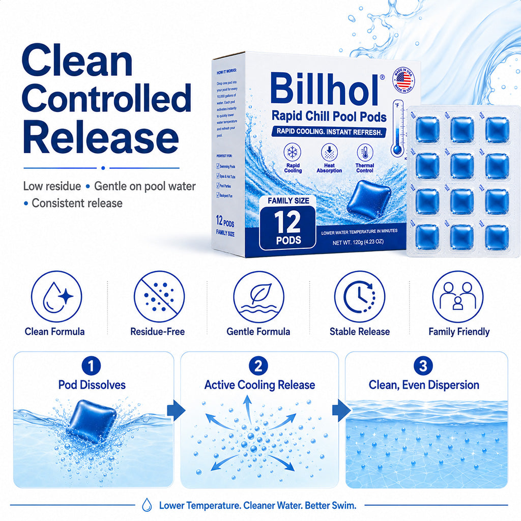 🥵 Stop Swimming in Hot Water This Summer!  💦 Billhol® Rapid Chill Pool Pods —  Rapid Cooling in Just 15 Minutes 🌡️ Helps Maintain Water Temperatures Up to 0% Cooler 🧊 1 Pod Treats Up to 400 Gallons