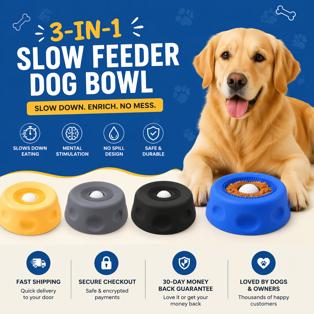 🎉 Congratulations! Add another 𝗥𝗘𝗕𝗬𝗜𝗣𝗢® Slow Feeder Dog Bowl and get 30% OFF your second item! 🐕‍🦺🔥