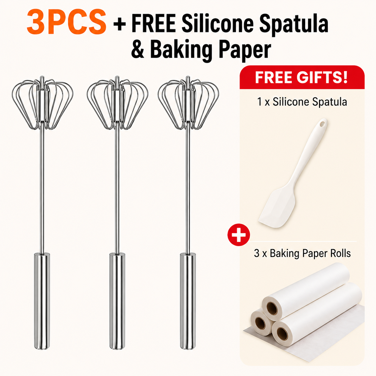 🥄✨ BVJ® Stainless Steel Hand-Push Rotary Whisk – Fast, Effortless Mixing in Seconds
