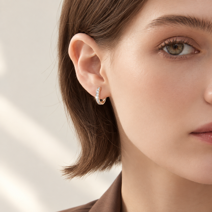 CZTICLE® Radiant Sparkle Hoop Earrings – Silver & Rose Gold ✨