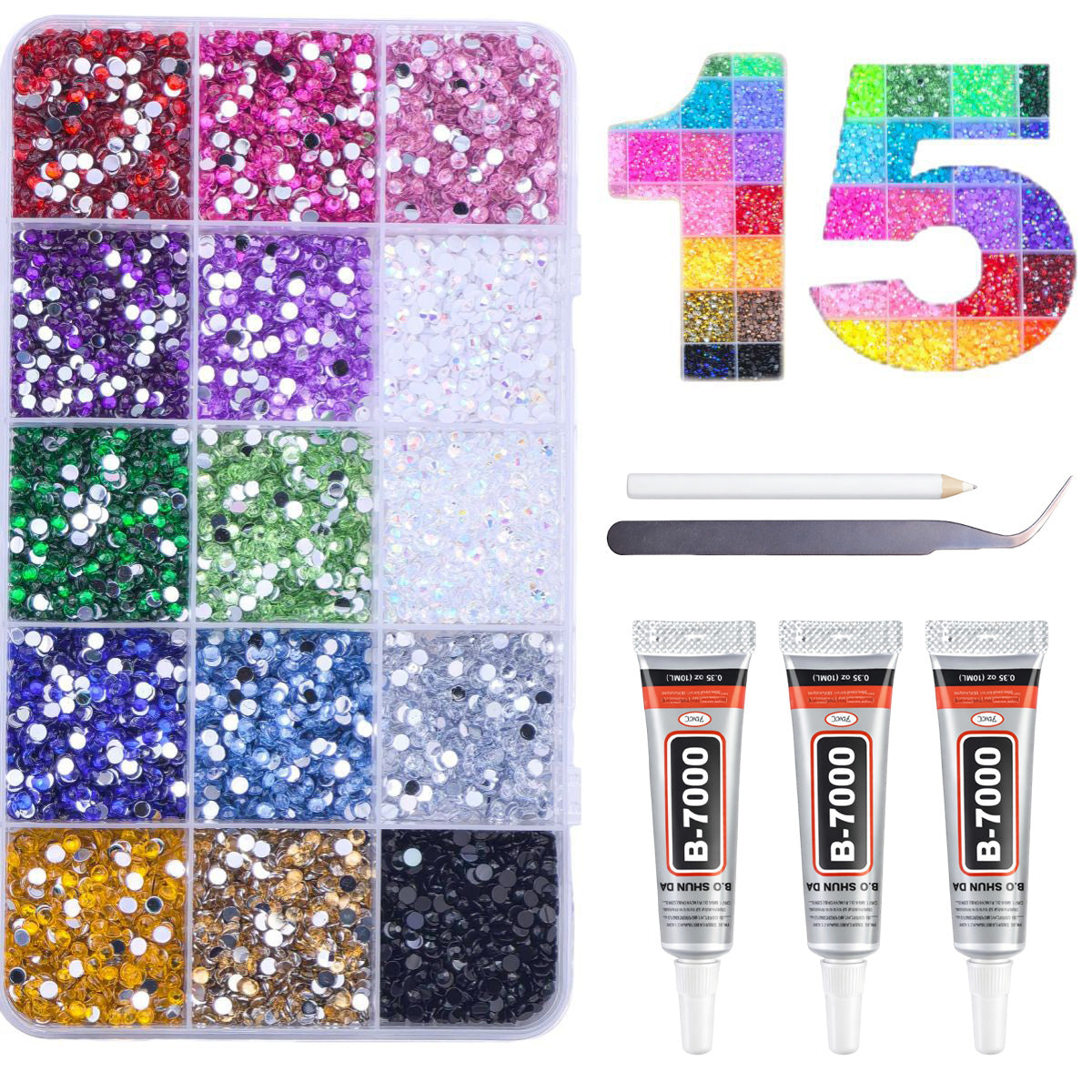 15 Slots 3mm Silver-backed Colored Rhinestones-1800pcs