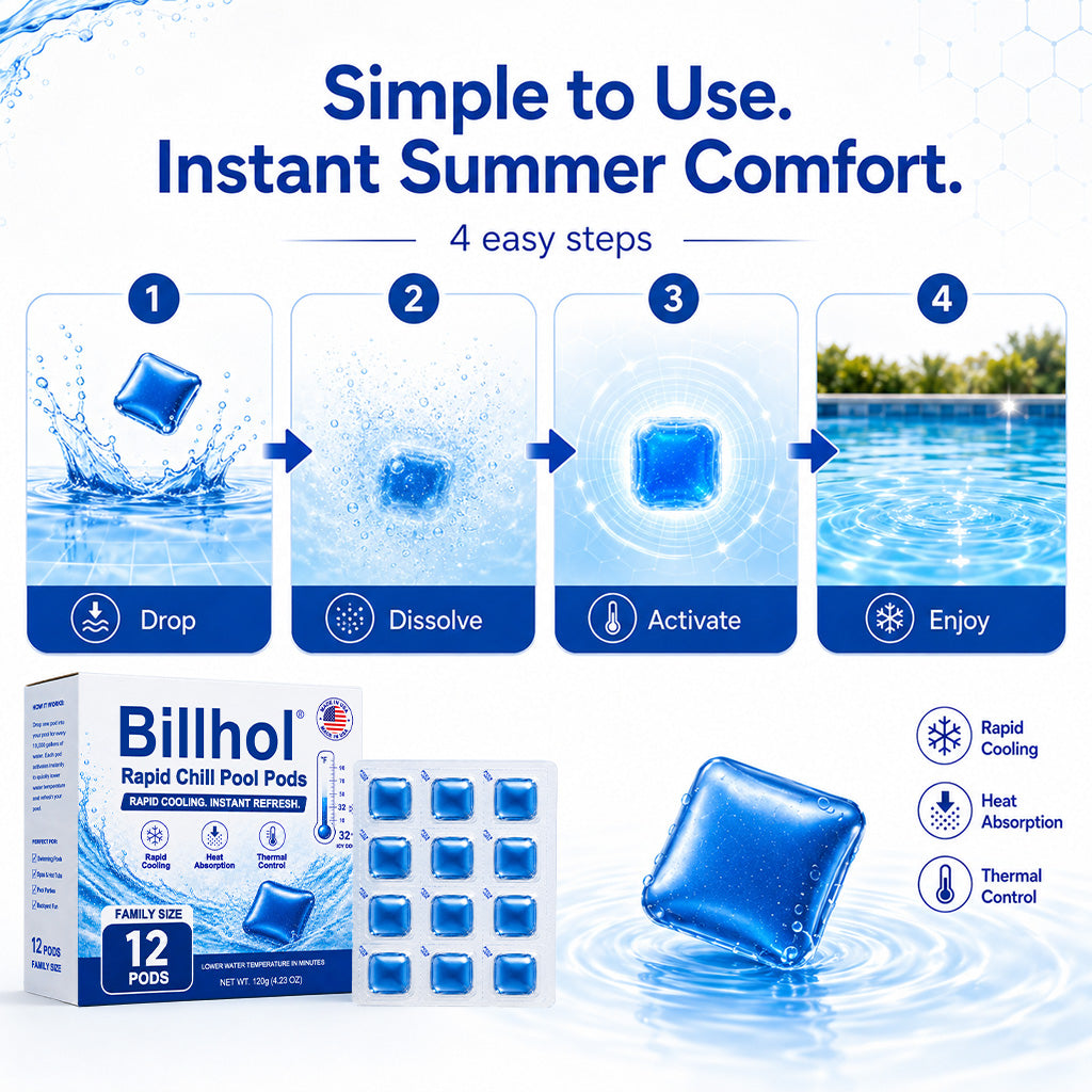🥵 Stop Swimming in Hot Water This Summer!  💦 Billhol® Rapid Chill Pool Pods —  Rapid Cooling in Just 15 Minutes 🌡️ Helps Maintain Water Temperatures Up to 0% Cooler 🧊 1 Pod Treats Up to 400 Gallons