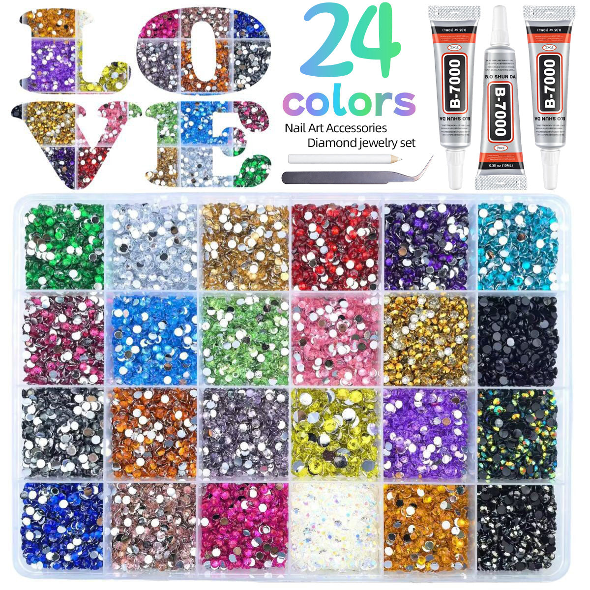 24 Slots 3mm Colored Diamonds-2400pcs
