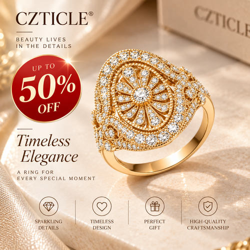 CZTICLE® Vintage Radiance Statement Ring – Timeless Art Deco Elegance ✨