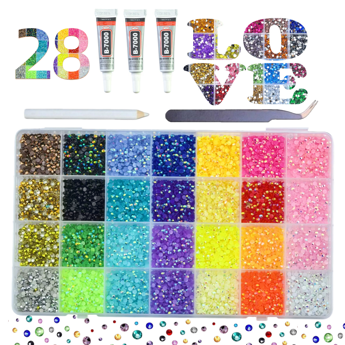28 Slots 3mm Jelly Rhinestones-3000pcs