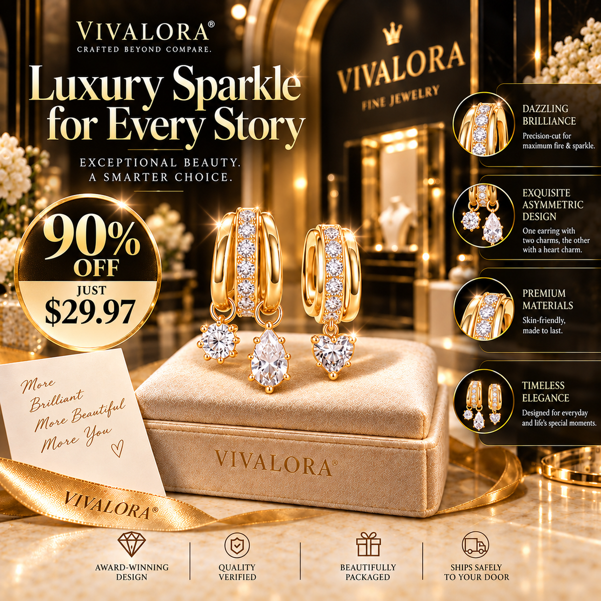 😆 Surprise！Add Another VIVALORA® Asymmetric Moissanite Earrings & Save 90% 💎✨