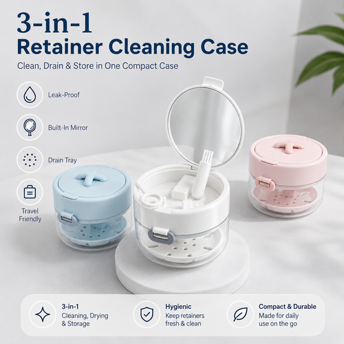 🔥 HEATWOLF® 3-in-1 Leak-Proof Retainer Cleaning Case – Mirror, Drain Tray & Travel Storage in One