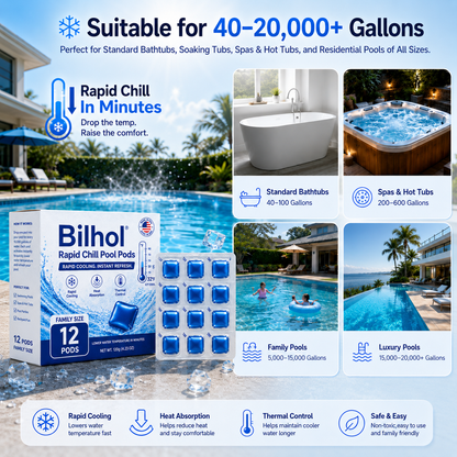🥵 Stop Swimming in Hot Water This Summer!  💦 Billhol® Rapid Chill Pool Pods —  Rapid Cooling in Just 15 Minutes 🌡️ Helps Maintain Water Temperatures Up to 0% Cooler 🧊 1 Pod Treats Up to 400 Gallons