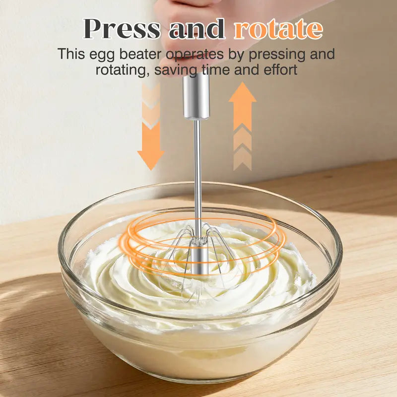 🥄✨ BVJ® Stainless Steel Hand-Push Rotary Whisk – Fast, Effortless Mixing in Seconds
