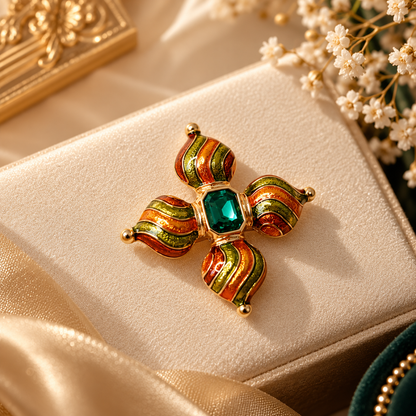 CZTICLE® Vintage Emerald Enamel Brooch – Timeless Art-Inspired Elegance