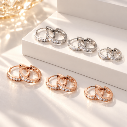 CZTICLE® Radiant Sparkle Hoop Earrings – Silver & Rose Gold ✨