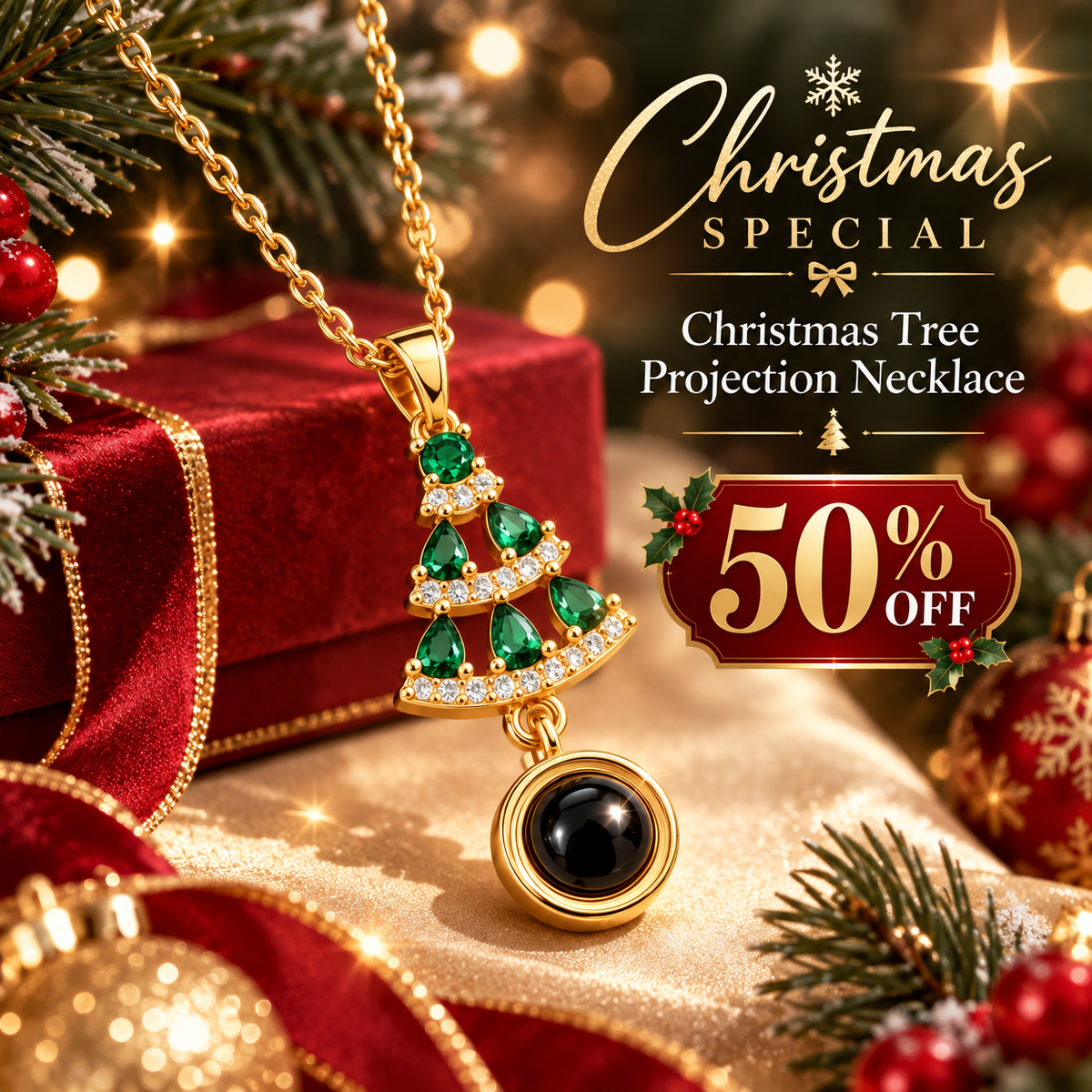 Vivalora® Christmas Tree Projection Necklace – “I Love You” in 100 Languages Pendant 🎄❤️