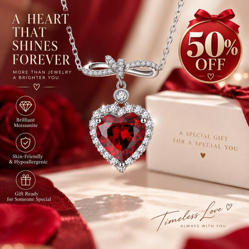CZTICLE® Eternal Heart Necklace – Brilliant Red Heart Pendant with Timeless Sparkle ❤️