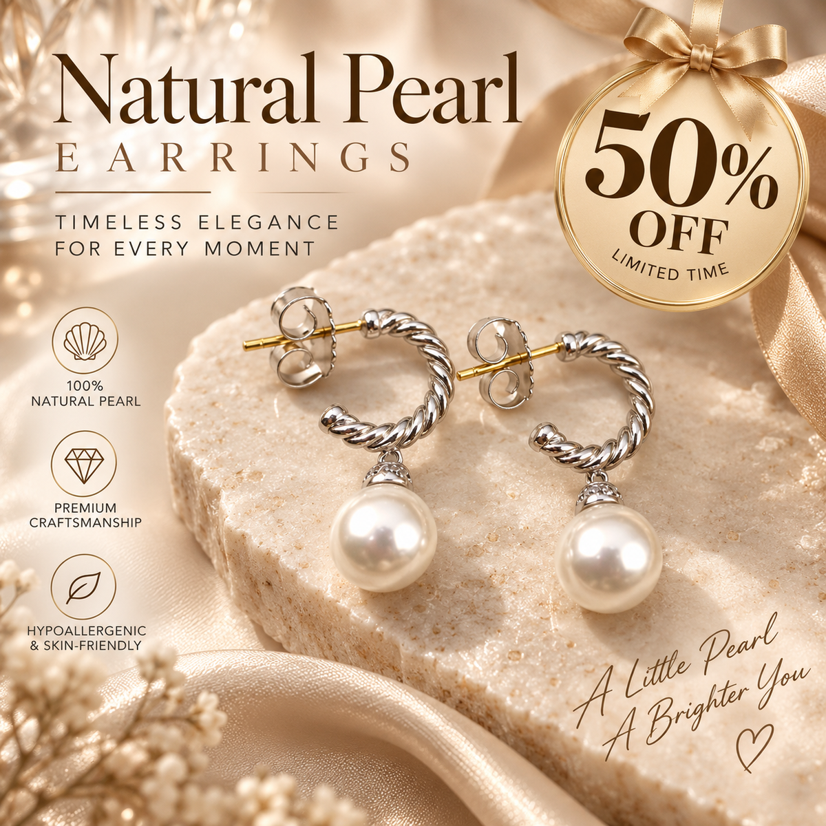 CZTICLE® Natural Pearl Twisted Hoop Earrings – Timeless Everyday Elegance