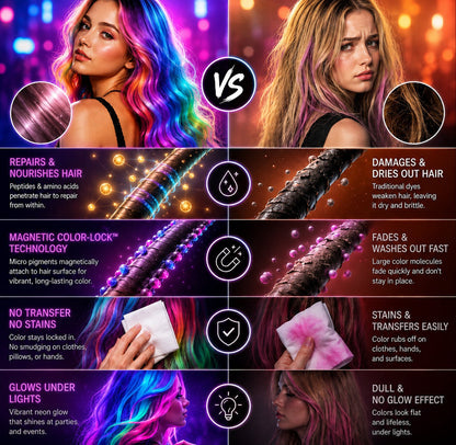 🔥Save 50% Today丨GarageLine® 3-in-1 Luminous Temporary Hair Chalk — Instant Color, Hair Repair & Party-Light Glow🌌