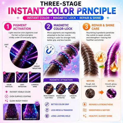 🔥Save 50% Today丨GarageLine® 3-in-1 Luminous Temporary Hair Chalk — Instant Color, Hair Repair & Party-Light Glow🌌